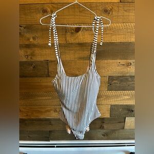 J. Crew Black and White Striped Swimsuit
